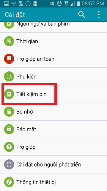Từ Cài đặt, chọn mục Tiết kiệm pin.